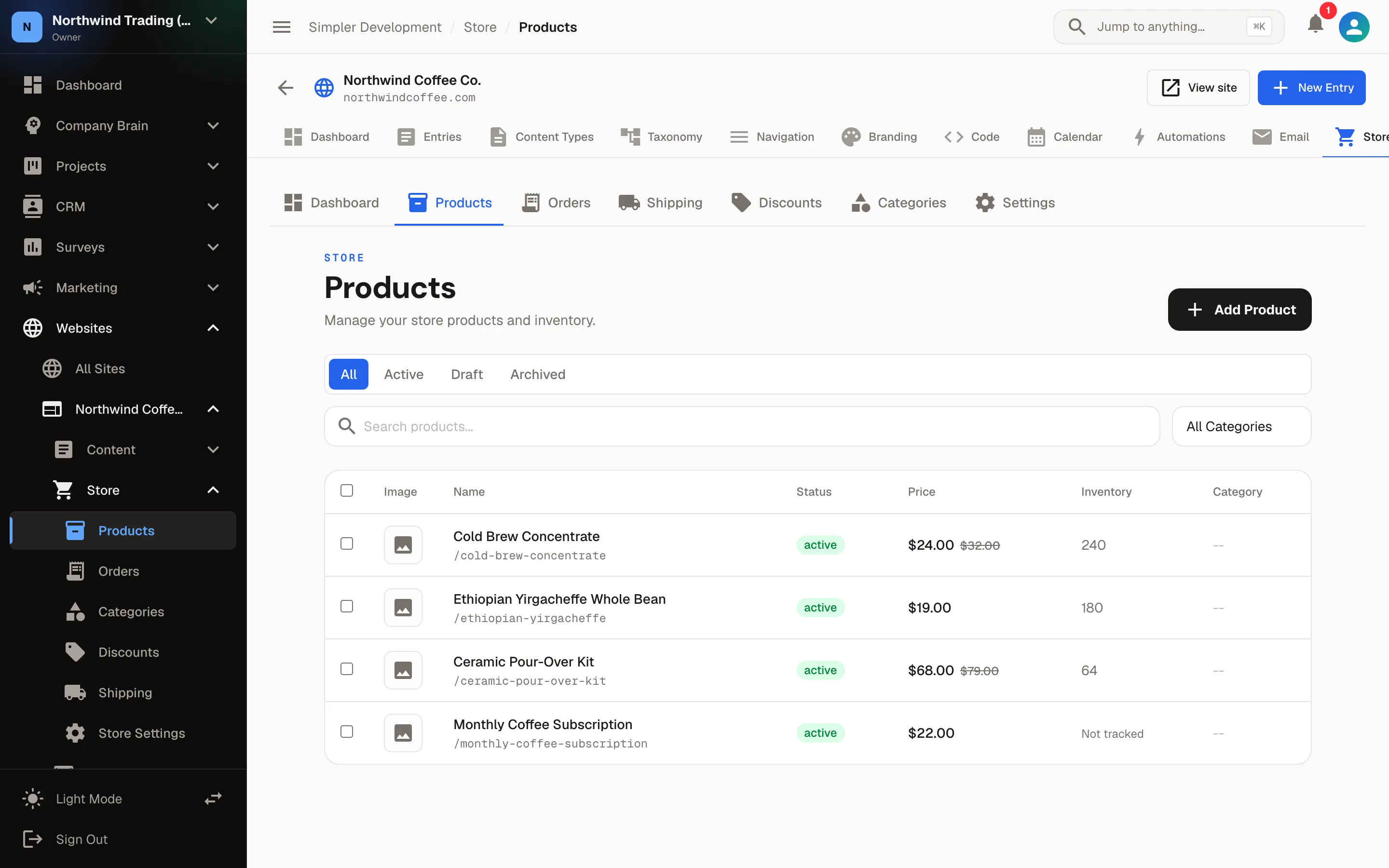 Online Store & Ecommerce — Products